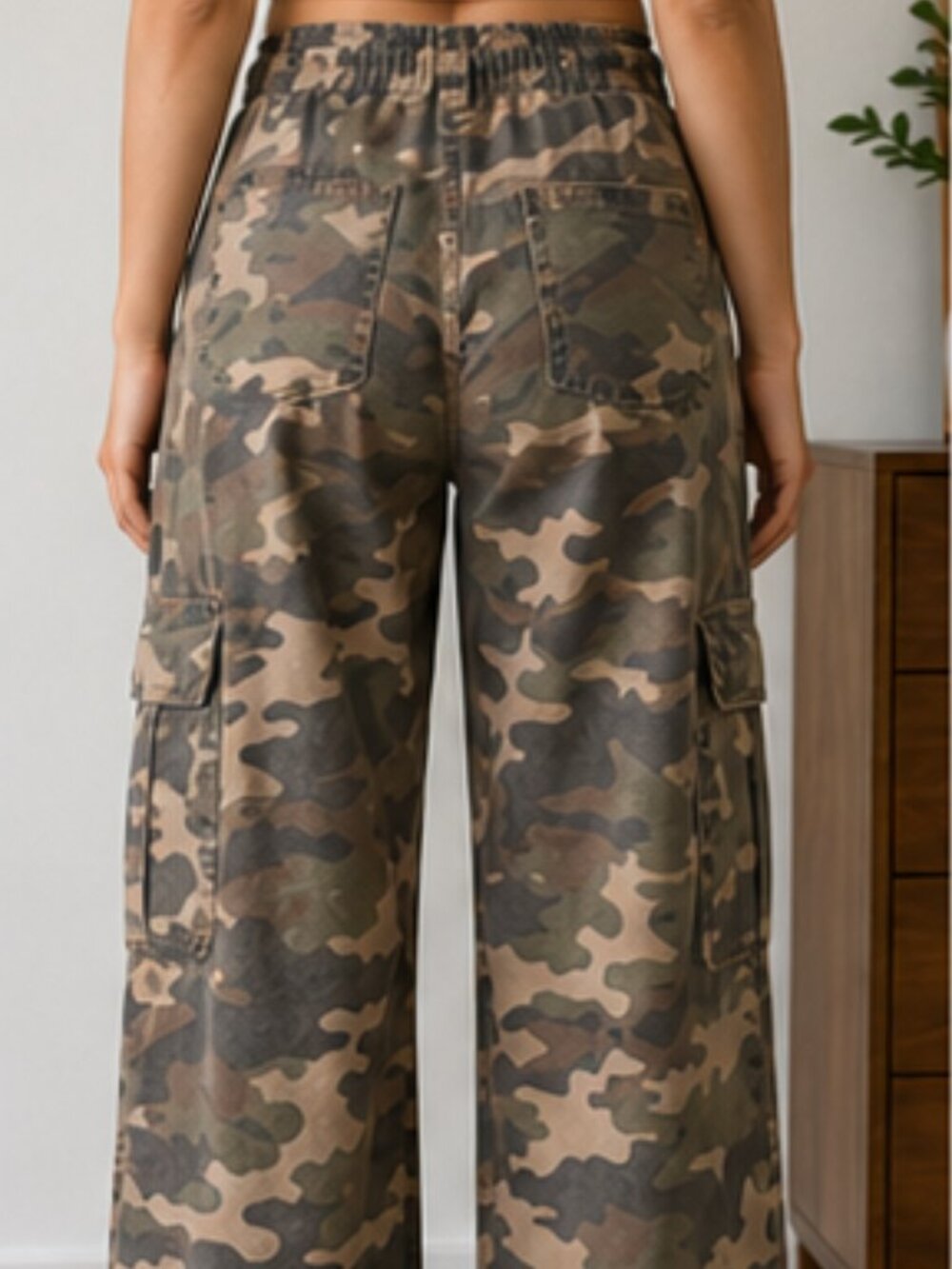 Camo Cargo Pants Wide Leg High Waist Utility Streetwear - Picture 2 of 5